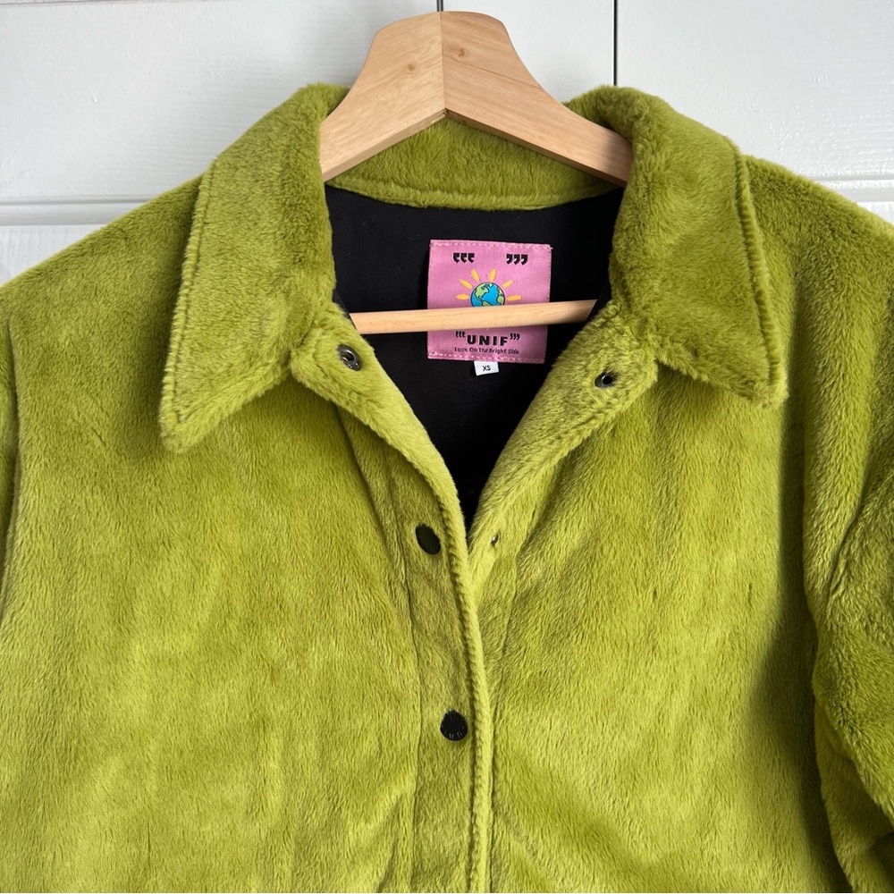 Unif Debbie Jacket Green Fuzzy Snap Button Oversi… - image 3